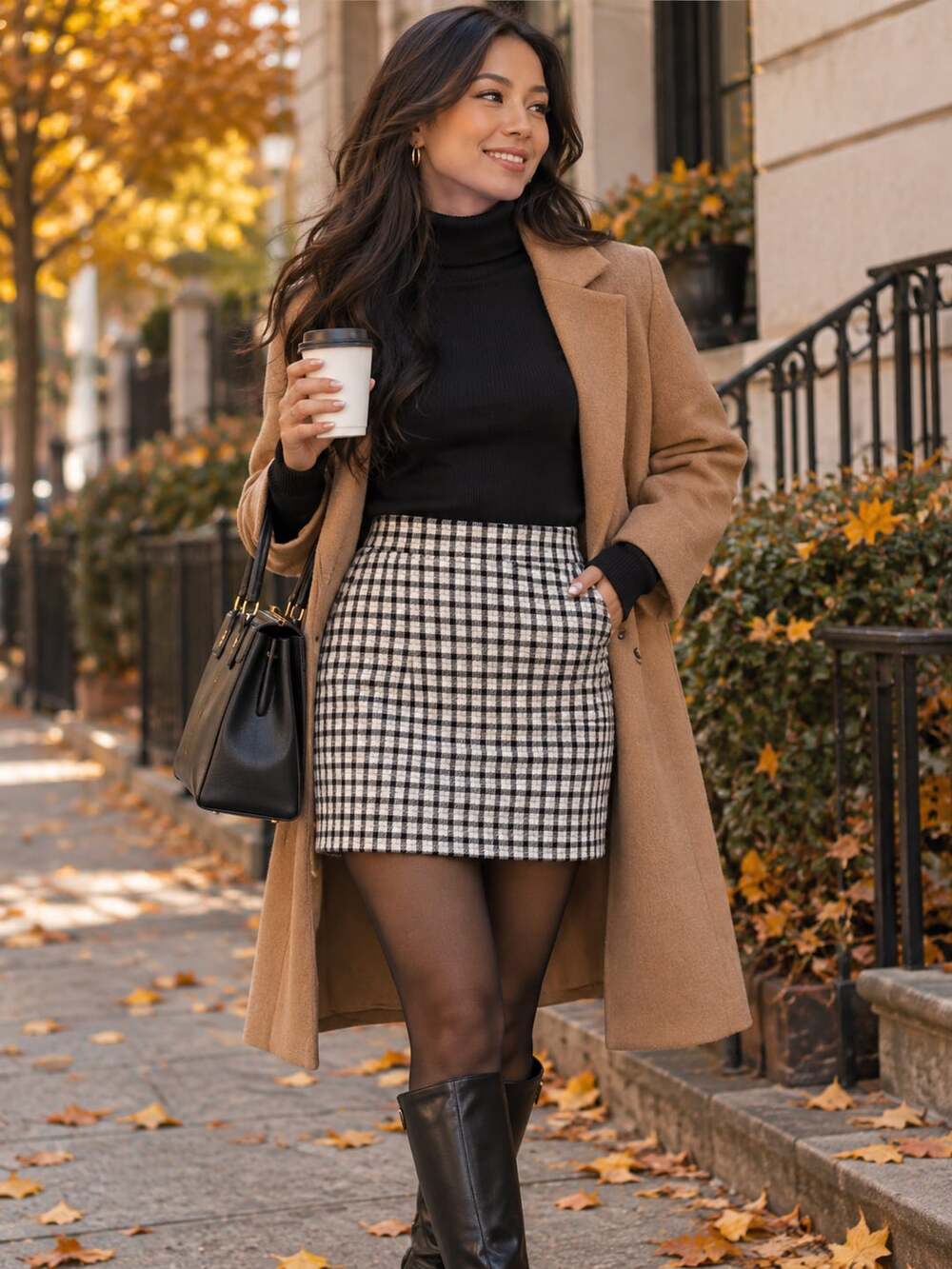 JJill Black and White Houndstooth Check Ponte Mini Skirt Size M